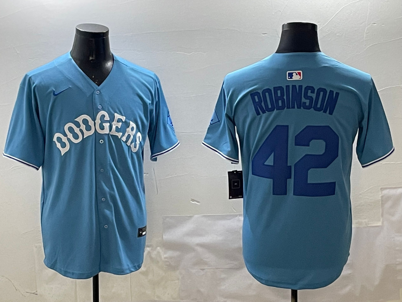 Men's Los Angeles Dodgers Jackie Robinson #42 Light Blue Jersey